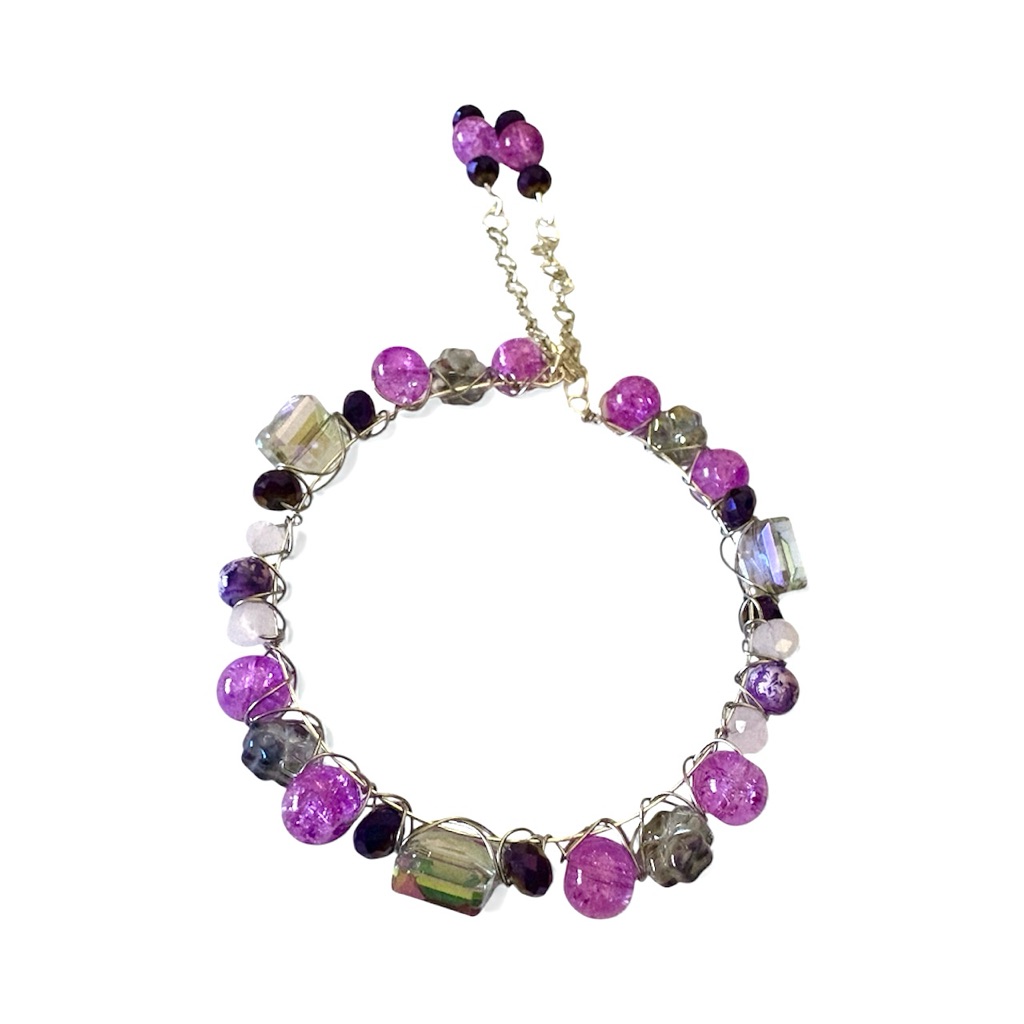 Handwired Bracelet With Czech Glass Flowers, Austrian Crystals And Glass Beads